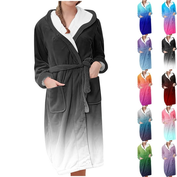 Antinious Women Plus Size Solid Casual Robes Flannel Long Robe Bathrobe Sleepwear,Winter Robes for Women,Women Pajamas Bathrobes,Pink,XL