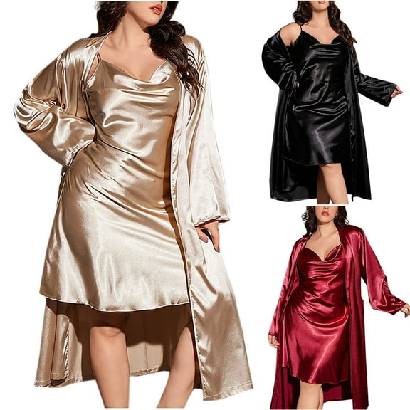Antinious Women Plus Size Solid Casual Satin-Like Homewear Sleepwear Set,Pajamas for Women Set,Ladies Sleepwear Outfits,Khaki,XL
