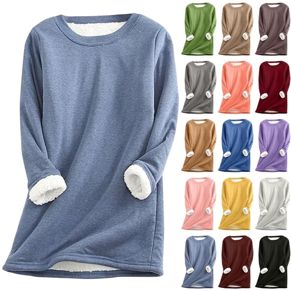 Antinious Women Plus Size Sweatshirt Fall Winter Pullover Warm Trendy Long Sleeve Crewneck Maxi Cut Fleece Lined Solid
