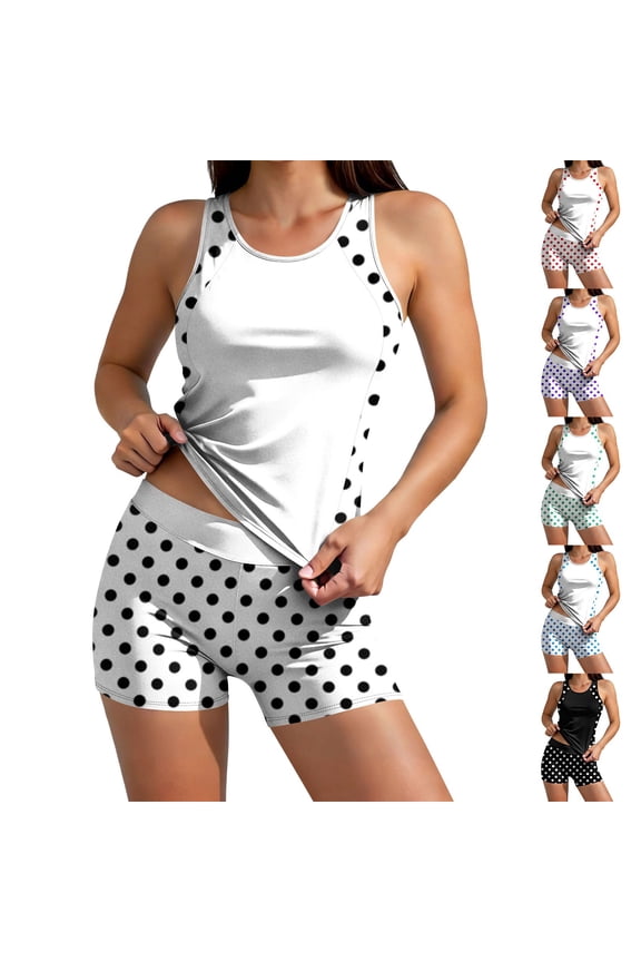 Women Print Crewneck Bikinis Set Lightweight Relaxed Breathable Soft Swim Beach Wear