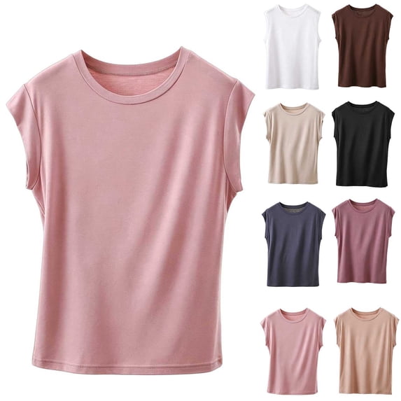 Antinious Women Round Neck Sleeveless Ruffle Style Versatile Comfortable Tank Tops
