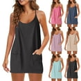 thumbnail image 1 of Antinious Women Round Neck Solid Pocket Breathable Casual Dress, 1 of 5