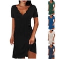 thumbnail image 1 of Antinious Women Short Sleeve Button Irregular Print Mid Calf Soft Casual Comfortable Dress, 1 of 5