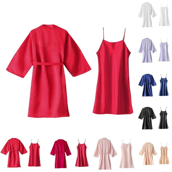 Antinious Women Silk Robes Lightweight Solid V-Neck Long Sleeve Sleepwear with Belt,Robes for Women,Women Pajamas Bathrobes,Blue,M