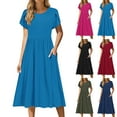 thumbnail image 1 of Antinious Women Solid Round Neck Short Sleeve A-Line Casual Beach Dress, 1 of 5