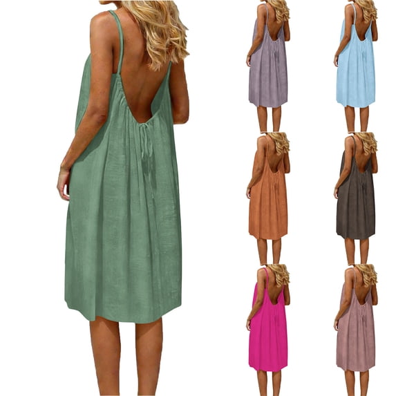 Antinious Women Solid Backless Loose Mid Length Daily Soft Breathable Sleepshirts