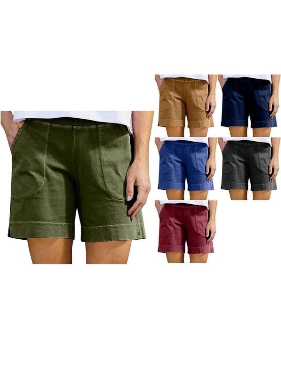 Women Solid Pocket Casual Breathable Soft Versatile Daily Shorts
