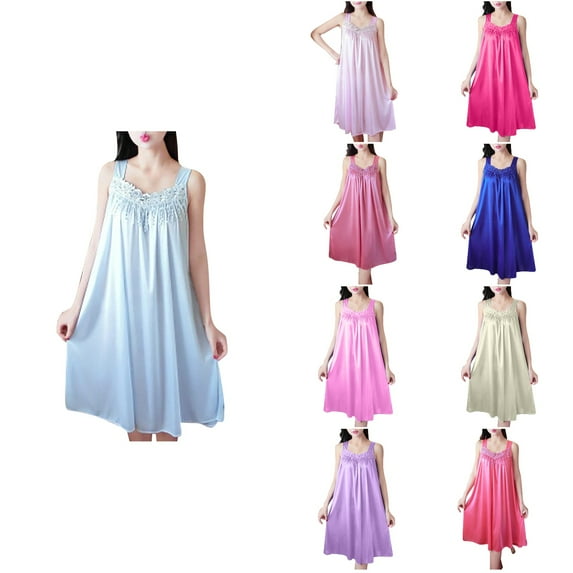 Antinious Women Solid Casual V-Neck Sleeveless Sleepdress,Holiday!Nightgowns for Women,Women Pajama Dress,Sky Blue,Free Size