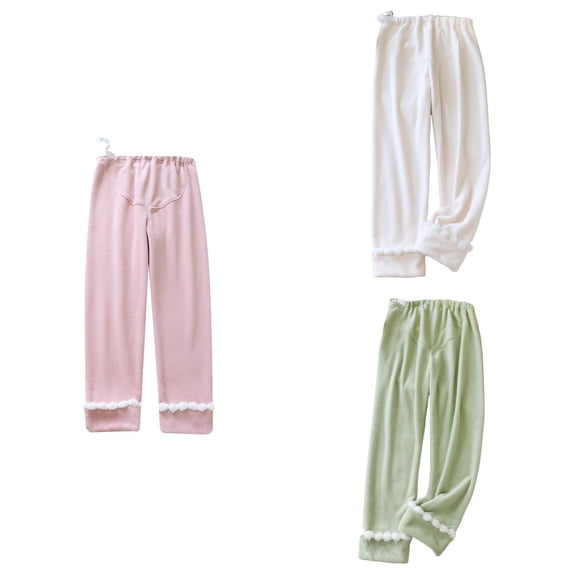Antinious Women Solid Casual Warm Thickened Flannel Pajama Pants With Drawstring,Women Home Trousers,Fall Pajamas Women Pants,Beige,XL