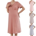 thumbnail image 1 of Antinious Women Solid Long Sleeve Crew Neck Button Closure With Built in Bra Mid Calf Sleepdress Home Dress,Nightgowns for Women,,Beige,XXL, 1 of 5