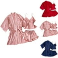 thumbnail image 1 of Antinious Women Solid Satin-Like Long Sleeve Casual Homewear Loungewear Set Set,Winter Pajamas for Women Set,Women's Sleepwear Outfits,Red,S, 1 of 3