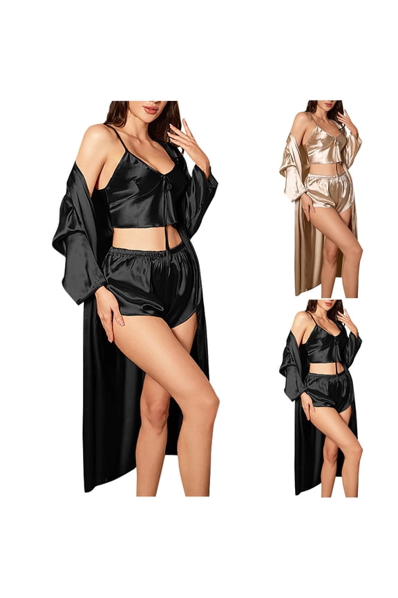Women Solid Satin-Like Tank Top Stretchy Shorts Open Back Sleepwear Set,Pajamas for Women Set,Ladies Sleepwear Outfits,Black,S