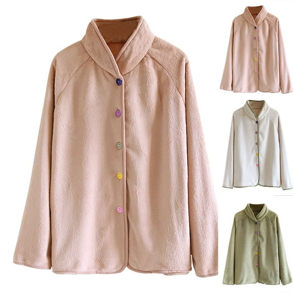 Antinious Women Solid Thickened Flannel Long Sleeve Sleepwear Tops Home Wear,Sleep Shirts for Women,Women Tops,Pink,L