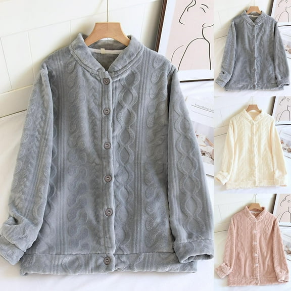 Antinious Women Solid V-Neck Fleece Long Sleeve Pajama Soft Sleepwear Blouses,Sleep Shirts for Women,Women Tops,Gray,M