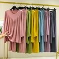 thumbnail image 1 of Antinious Women Solid V Neck Pleated Long Sleeve Top With Drawstring Wide Leg Home Wear Sleepwear,Pajamas for Women Set,Ladies Sleepwear Outfits,Gray,XL, 1 of 3