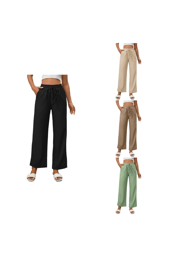 Women Solid Comfortable Loose Elastic Waist Drawstring Soft Casual Full Length Pants