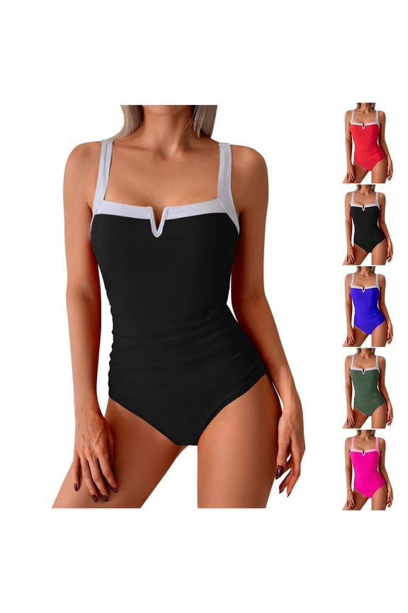 Women Solid Conservative Wide Shoulder Strap Chest Swimsuit Bikinis Tops