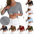 thumbnail image 1 of Antinious Women Solid Crewneck 3/4 Sleeve Ribbed Built In Bras Sleep Summer Tops, 1 of 5