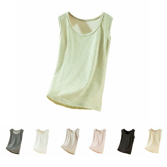 Antinious Women Solid Crewneck Pajama Sleeveless Binding Fleece Lined Thermal Undershirts