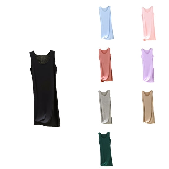 Antinious Women Solid Crewneck Sleeveless Loose Soft Summer Long Sleepshirts