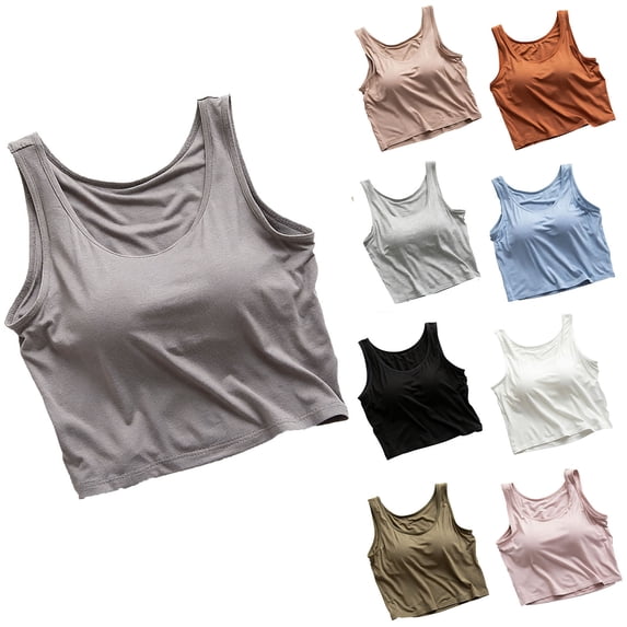 Antinious Women Solid Crewneck Soft Sleeveless Built In Bra Summer Tank Top