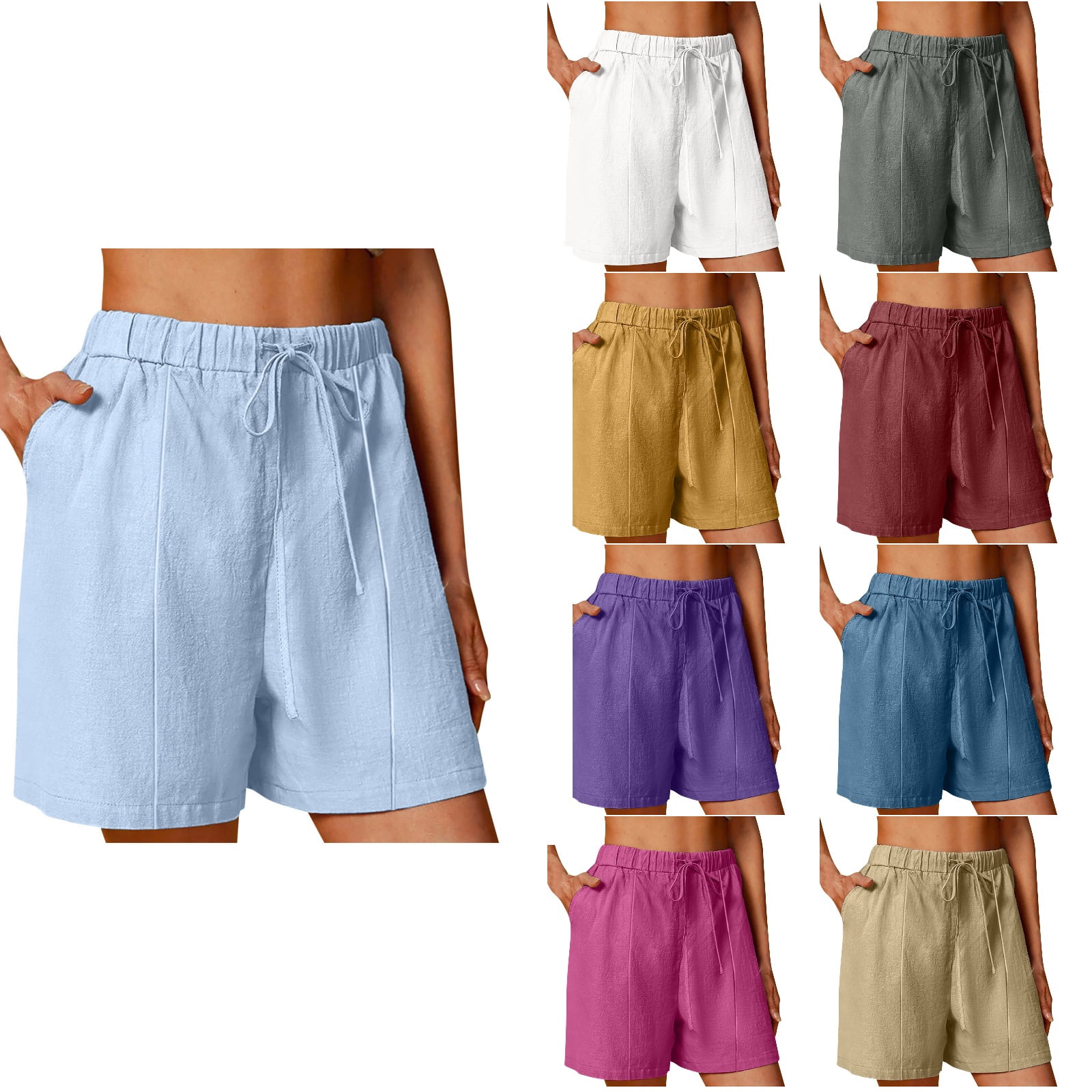 Antinious Women Solid Drawstring Elastic Waist Wide Leg Casual Shorts ...