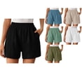 thumbnail image 1 of Antinious Women Solid Casual Elastic Waist Pocket Breathable Soft Loose Shorts, 1 of 5