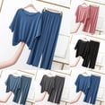 thumbnail image 1 of Antinious Women Tank Short Sleeve Solid Ice Silk Ruffle Comfortable Pajamas Set Pants Summer Home Wear, 1 of 5