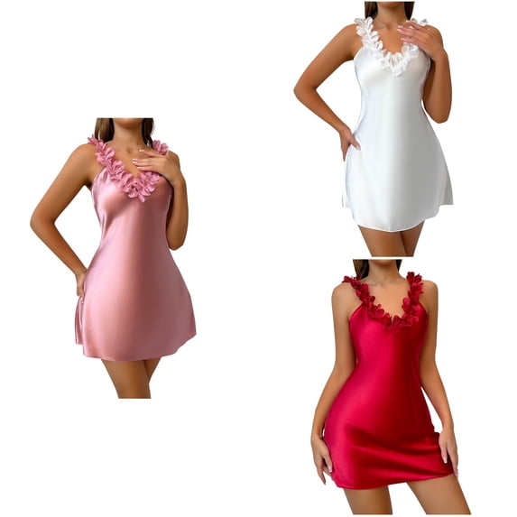 Antinious Women Solid Lace Satin Backless Sleeveless Spaghetti Straps Trendy Slim Nightgown