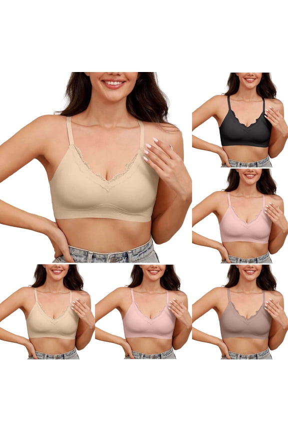 Women Solid Lace Wireless Side Support Breathable Adjustable Shoulder Everyday Bras