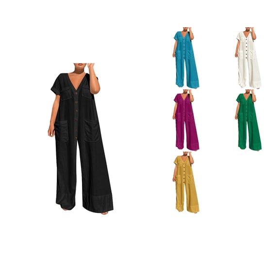 Antinious Women Solid Loose Wide Leg Overall Jumpsuit Summer with Pocket and Street Style