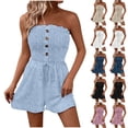 thumbnail image 1 of Antinious Women Solid Off Shoulder Sleeveless Soft Slim Short Jumpsuit with Button, 1 of 5