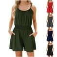 thumbnail image 1 of Antinious Women Solid Pocket Adjustable Button Elastic Waist Soft Slim Short Jumpsuitl, 1 of 5