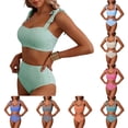 thumbnail image 1 of Antinious Women Solid Ribbed Padded Backless Modest Bikinis Set Off Shoulder Beach Swim Wear, 1 of 5