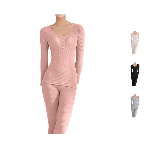 Antinious Women Solid Round Neck Long Sleeve Lace Night Shirts Long Pants Warm Versatile Pajamas Set