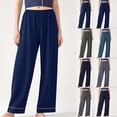 thumbnail image 1 of Antinious Women Solid Soft High Waist Plus Size Outer Pockets Versatile Loose Pajama Full Length Pants, 1 of 5