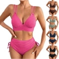thumbnail image 1 of Antinious Women Solid Split Drawstring Tank Lined Swimwear Bikinis Tops, 1 of 5