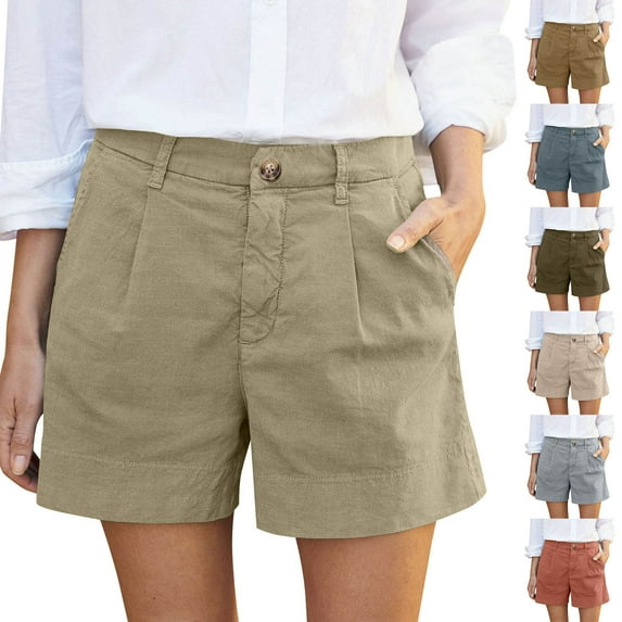 Antinious Women Solid Summer Pleated High Waist Cargo Shorts with Button Pocket