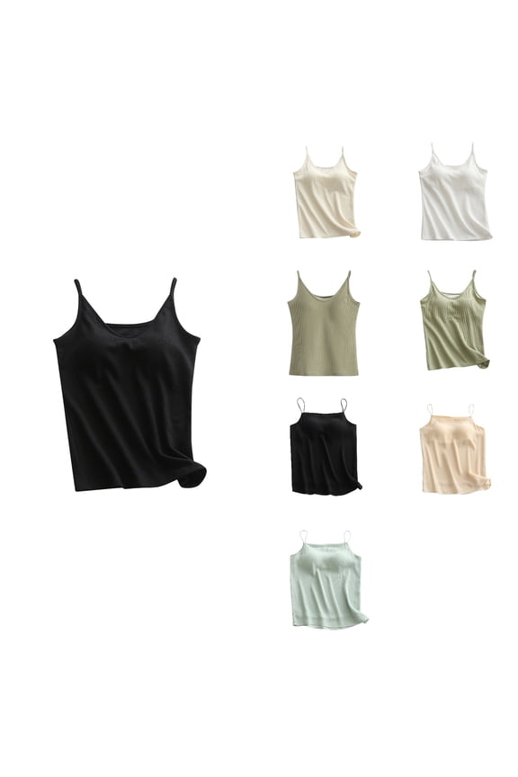 Women Solid V-Neck Breathable with Chest Pads Spaghetti Straps Summer Sleepwear Tank Top Night Shirts