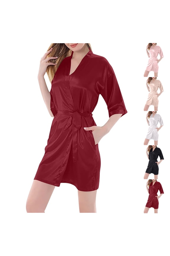 Women Solid V-Neck Leisure Wear Long Nightgown