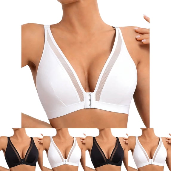 Antinious Women Wireless Bras Front Closure Solid Mesh Soft Supportive