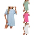 thumbnail image 1 of Antinious Women Solid with Button Soft Practical Summer V-Neck Knee High Dress, 1 of 5