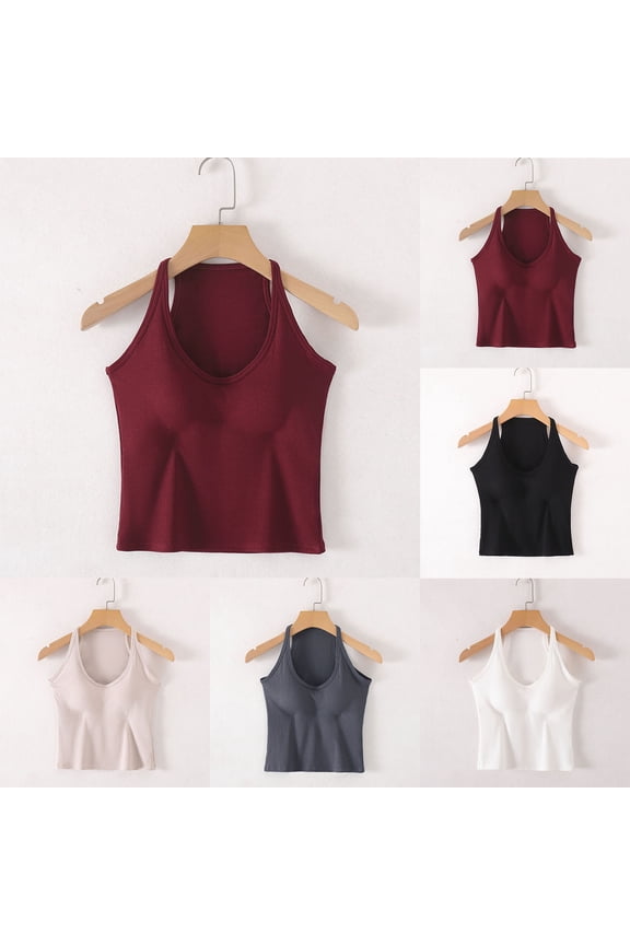 Women Solid with Chest Pads Spaghetti Straps Tank Top Summer Homewear Soft Night Shirts