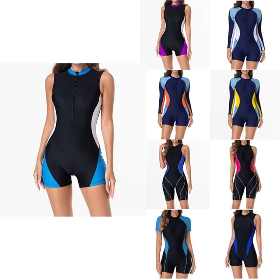 Antinious Women Sports Wind Color Matching Zipper Slim Romper Sports One Piece Bikini Outfit