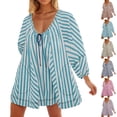 thumbnail image 1 of Antinious Women Stripe Long Sleeve Loose Short Jumpsuit Summer with Breathable Style, 1 of 4