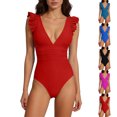 thumbnail image 1 of Antinious Women Summer Casual Solid V-Neck One Piece Bikini Outfit, 1 of 5