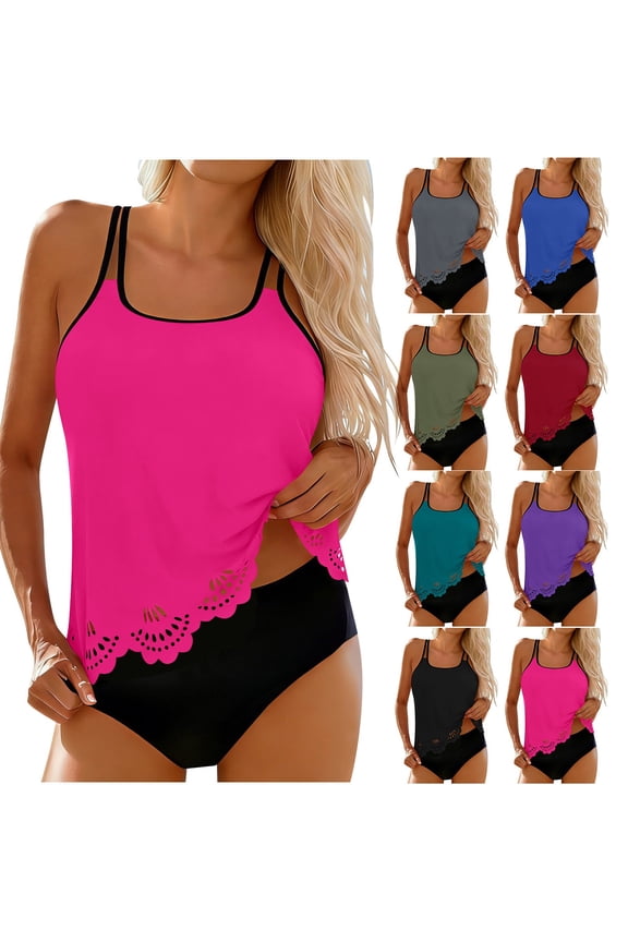 Women Swimsuit Conservative Style with A Hollow Out Bikinis Tops