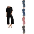 thumbnail image 1 of Antinious Women Tank Short Sleeve Solid Ice Silk Ruffle Comfortable Pajamas Set Pants Summer Home Wear, 1 of 5