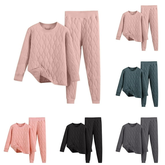 Antinious Women Thickened Quilted Long Sleeve Crewneck Top with Warm Pants Loungewear Set Set,Winter Pajamas for Women Set,Women's Sleepwear Outfits,Green,M