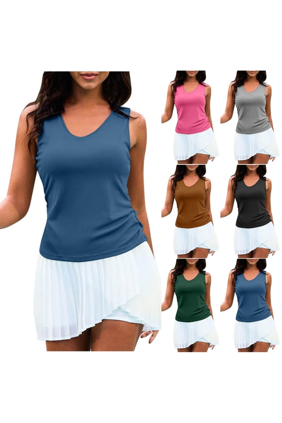 Women V-Neck Sleeveless Solid Ribbed Knit Ruched Casual Lightweight Tank Tops
